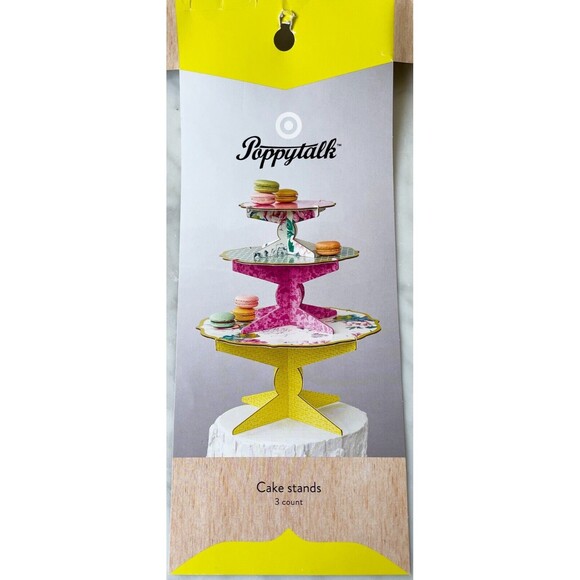 Poppytalk Set of 3 Cake Stands Floral Green Pink Chartreuse Cardboard - Picture 4 of 5